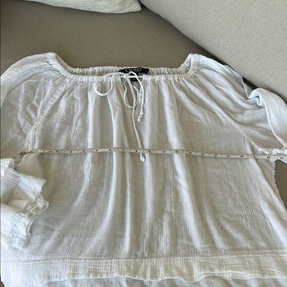 Ralph Lauren White Smocked Tie Front Blouse - Picture 1 of 10